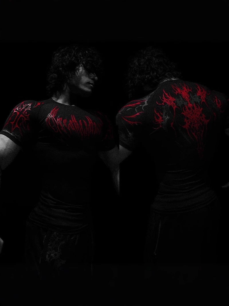 Breathedivinity American Trendy Brand Dark Style Sports Fitness Men'S T-Shirt Quick-Drying Elastic Bodysuit - Image 4